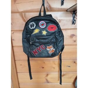 BACKPACK Candies Black NYC Faux Leather Patches Fox Travel Bag New York